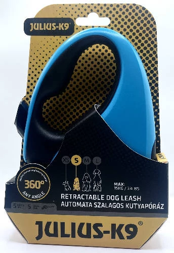 JK9 Retractable Dog Leash -  automata szalagos póráz (türkiz-fekete) kutyák részére (S) 5 méter