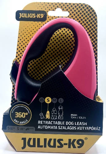 JK9 Retractable Dog Leash -  automata szalagos póráz (pink-fekete) kutyák részére (S) 5 méter