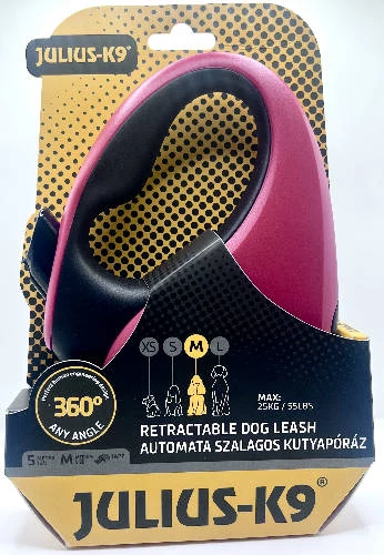 JK9 Retractable Dog Leash -  automata szalagos póráz (piros-fekete) kutyák részére (M) 5 méter