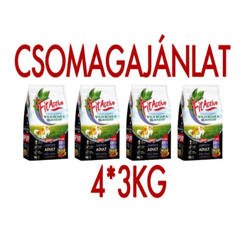 CSOMAG AJÁNLAT: FitActive PURE Hypoallergenic Wild boar -Rosehip(vaddisznó,csipkebogyó) (4*3kg)