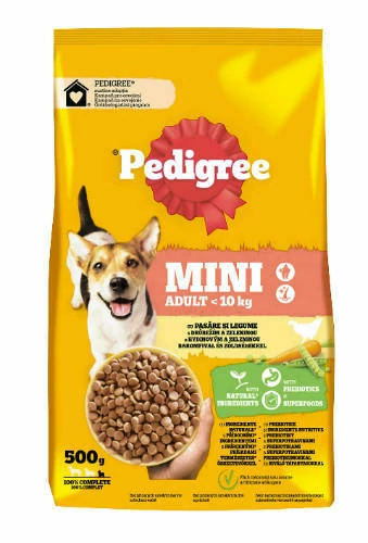 Pedigree Mini Adult <10kg  - Szárazeledel (Baromfihússal és zöldsággel) felnőtt kutyák részére (500g)