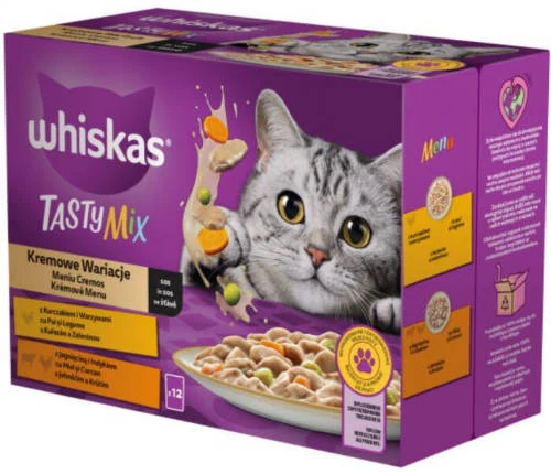 Whiskas TastyMix - Nedves eledel (csirke-zöldség,bárány,pulyka szószban) macskák részére (12x85g)