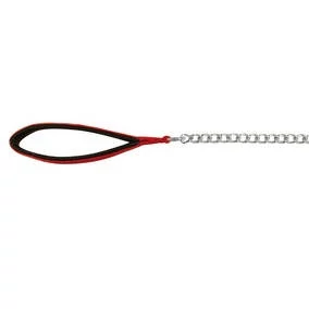 Trixie Chain - lánc póráz,bőr markolattal - piros (100cm/4mm)